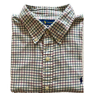 Ralph Lauren SlimFit Men's S/Button Shirt XL White w/Bl/Grn/Plum Criss Cross A+